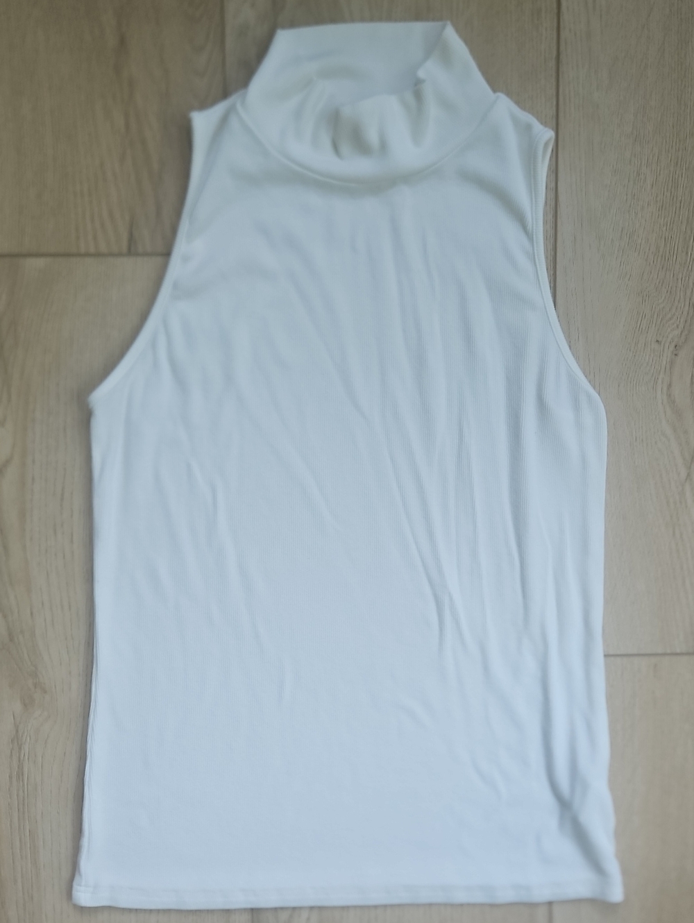 White Sleeveless Mock Turtleneck Tank Top  lightweight comfortable Ribbed Viscos